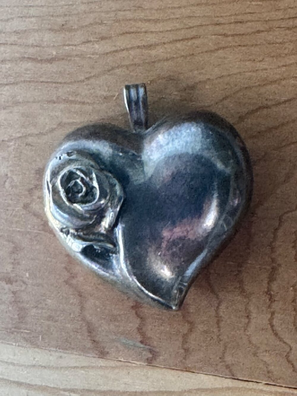 Gorham Sterling Silver Heart Rose Pendant Vintage Puffy Floral 9.38g